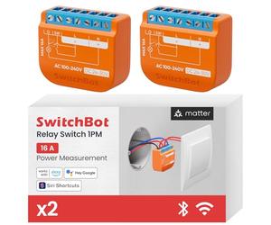 SwitchBot Smart Relay Switch 1PM, Power Metering Smart Relay Module with Built-in Hub, Wi-Fi&Bluetooth Switch Works with Alexa/Apple Homekit/Google Home/Hub Required, 2.4GHz,Home Automation,16A, 2pcs