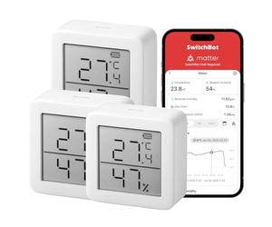 SwitchBot Smart Room Thermometer Hygrometer Sensor Indoor 3Packs, Bluetooth Digital Temperature Monitor with Free Data Storage, Dewpoint/VPD/Absolute Humidity Meter, LCD Screen Wireless Thermometer