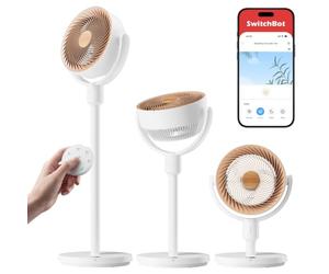 SwitchBot Standing Circulator Fan with RGB Lights, 22dB Ultra-Quiet Floor Fan with Remote Control, Matter Compatible via Hub, 9.15 m³/min Airflow, Height Adjustable, 4 Modes, 9 Speeds, 9-Hour Timer