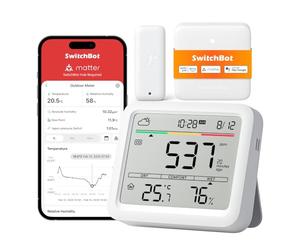 SwitchBot WiFi CO2 detector with IP65 Hygrometer, Matter Temperature Humidity Monitor with carbon dioxide monitor, CO2 Monitor works with Alexa, Apple Home, Google Home, 2-Year Data Storage
