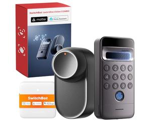 SwitchBot WiFi Smart Lock Ultra with Keypad Vision Pro, 3D Face & Palm Vein Recognition, Contactless Unlock, Fits Euro Profile Cylinder, Supports Matter, Alexa, Google, IFTTT