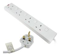 Switched 4 Gang Mains Extension Lead 4 Way UK Power Sockets White 1m