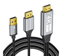 SWITCHFLUX Active HDMI to DisplayPort Cable,（4K@60Hz,1080P@120Hz） 1.8M Uni-Directional HDMI (Source) to DP (Display) Braided Cord Compatible with PC,Laptop,AMD,NVIDIA,PS5,Xbox