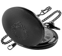 SwitchMe Antique Shield Round Case Quartz Pocket Watch Japan Movement with Belt Clip Chain Black-1