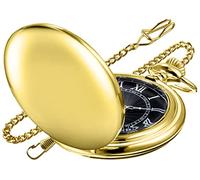 Men's Quartz Pocket Watch, Black Roman Digital Dial with Chain, Quartz Men's Pocket Watch Father's Day Christmas Gift, PK060210-gold
