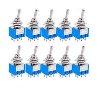 Switian 10Pcs Mini DPDT Toggle Switches 6-Pin 2 Position ON-ON, 250V/3A 125V/6A AC, Panel Mount Screw Terminal, Silver Contacts (6mm Hole)