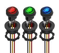 Switian 3PCS 12V 20A Waterproof LED Round Rocker Switch, SPST ON/OFF Illuminated Boat Switch with Housing, 3 Pin Toggle Button for Car Marine Truck RV Boat (Blue/Green/Red)