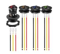 Switian 4Pcs 20A LED Lighted Toggle Switches, SPST 3-Pin 12V DC Round Rocker Switch with Pre-Soldered Wires, Waterproof for Car, Boat, Marine, RV - Blue, Red, Green, Yellow