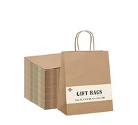 Switory 100pc Brown Gift Bags with Handles, Small Paper Bag with Handles for Party Favor, Christian,Thanksgiving,Christmas,Birthday,Wedding,13.3x9.5x20.3cm