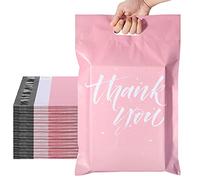 Switory 100Pcs Parcel Bags for Posting Clothes 262x330mm Postal Bags Shipping Bags with Handle Mailing Bags for Clothing Posting Bags with Self Adhesive 10x13 Package Bags Pink - Thank You Design