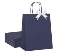 Switory 24 Pcs Gift Bags with Ribbon, Dark Blue Paper Bag with Twist Handles for Mens, Small Kraft Party Bags for Valentines, Kids Party, Birthday, Wedding, Baby Shower, Retail (21X15X8cm)
