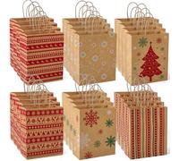 Switory 24pcs Christmas Wrapping Gift Bags, 6 Patterns Xmas Gift with Handles Christmas Goody Kraft for Holiday Party New Year Presents - 21.8X17.8X8.4cm