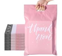 Switory 25Pcs Parcel Bags 10x13 (26.2x33.0cm) Postal Bags Shipping Bags with Handle Mailing Bags for Clothing Posting Bags with Self Adhesive Package Bags Pink - Thank You Design