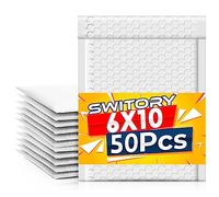 Switory 50pcs Padded Envelopes15.3cmx26.9cm Assorted Color Poly Bubble Mailers A5 Padded Envelopes Bubble Lined Poly Mailer Self Seal for Packaging (White)