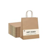 Switory Brown Gift Bags 50pcs, Kraft Party Bags 8x4.75x10.5 Inch Paper Bag with Twisted Handles for Party Favor, Thankgiving,Christmas,Birthday, Wedding