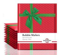 Switory Christmas Padded Envelopes, A4 Bubble Mailers 8.5x12 Inch Jiffy Bags Mailing Envelopes Bubble Opaque Padded Mailers Shipping Bags Red with Green Bow Design for Mailing Jewelry Makeup, 10pcs
