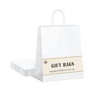 Switory White Party Bags, Kraft Gift Bags 25 Pcs Small Paper Bag with Twisted Handles for Party Favor, Thankgiving, Christmas, Wedding, Birthday, 8x4.75x10.5 Inch