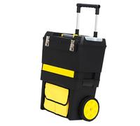 SwitZer 2 in 1 Rolling Toolbox on Wheels, Stackable Tool Box with Pull Handle, Plastic Tool Storage System with Organiser, Tool Chest & Tool Trolley for Garage Workshop