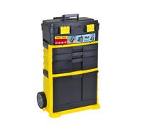SwitZer 3-in-1 Rolling Stackable Toolbox with Wheels, Telescopic Pull Handle, Top Lift-Up Compartment, Three Drawers & Bottom Tilting Bin, Black & Yellow, Garage Workshop Home DIY