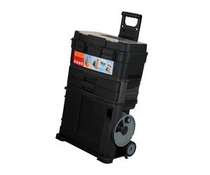 SwitZer 3-in-1 Rolling Stackable Toolbox with Wheels, Telescopic Pull Handle, Top Lift-Up Compartment, Double Drawers & Bottom Tilting Bin, Black, Garage Workshop Home DIY