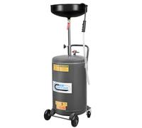 SwitZer 80L Waste Oil Drain Tank with 10L Adjustable Collection Bowl, Grey | Gravity Drain Design, Height 100-160cm Range, 4 Castors for Mobility, 1.7m Drain Hose, Heavy-Duty Steel Build