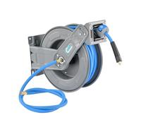 SwitZer Heavy Duty Retractable Air Hose Reel 15M, Wall Mounted Auto Rewind Compressor Hose Reel, Hybrid Anti-Kink Hose, Double Arm Steel Construction, 1/4" BSPT Fittings for Garage Workshop Air Tools