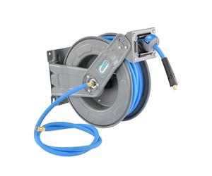 SwitZer Heavy Duty Retractable Air Hose Reel 15M, Wall Mounted Auto Rewind Compressor Hose Reel, Hybrid Anti-Kink Hose, Double Arm Steel Construction, 1/4" BSPT Fittings for Garage Workshop Air Tools