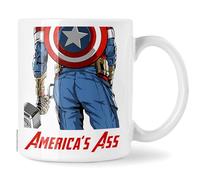 Switzer Kreations Americas Ass Mug, Funny Captain America Coffee Mug, Americas Avenger Mug, Funny Butt Mug, Novelty Humor, Ceramic Cup White (11 Ounces)