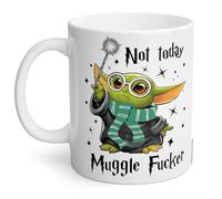 Switzer Kreations BabyYoda Wizard Gift for Wizarding Fans, Not Today Mugglefucker, Funny Coffee Mug, Christmas Birthday Present for Harry Fans Men Women - Ceramic (11oz Green Team)