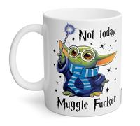 Switzer Kreations BabyYoda Wizard Gift for Wizarding Fans, Not Today Mugglefucker, Funny Coffee Mug, Christmas Birthday Present for Harry Fans Men Women - Ceramic (11oz Blue Team)