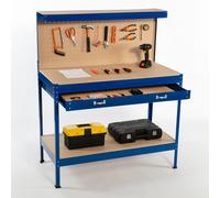 SwitZer New Red Steel Garage Tool Box Toolbox Work Bench Workbench Storage With Drawers Pegboard and 20 Pegs Shelf DIY Workshop Station