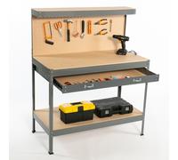 SwitZer New Red Steel Garage Tool Box Toolbox Work Bench Workbench Storage With Drawers Pegboard and 20 Pegs Shelf DIY Workshop Station