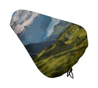 Switzerland Alps Bike Seat Cover Waterproof Oxford Fabric, Universal Adjustable Bicycle Saddle Cover with Drawstring Easy Install Protective Rain Dust Covers for Women Men