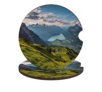 Switzerland Alps Car Coasters for Cup Holders 2 Pack Absorbent Drink Coaster Wooden Coasters with Cork Base Universal Fit Cup Holder Inserts for Car Interior Protection