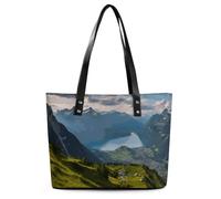 Switzerland Alps Leather Tote Bag for Women Work Shoulder Purses with Zipper Waterproof Large Computer Shoulder Bag Fashion Ladies Shoulder Handbag Reusable Shopping Bags