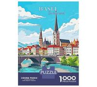 Switzerland Basel Travel 1000 Piece Jigsaw Puzzle, Historic Square Architecture, Weekend Hobby, Matte Printed Jigsaw, Family Night Game for Families, 70x50cm/1000pcs