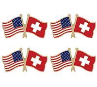 Switzerland Crossed Double Flag Lapel Pins Small Mini Swiss Friendship Pin Badge Pack of 4, Alloy Steel, no