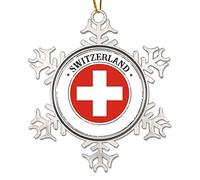 Switzerland Flag Christmas Tree Hanging Ornament Switzerland Country Souvenir Xmas Hanging Christmas Party Supplies National Flag Metal Snowflake Xmas Tree Ornament Holiday Keepsake