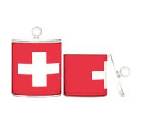 Switzerland Flag Graphic Rectangle Clear Plastic Candy Organizer Storage with lid Pantry Essentials Decorative Small Storage Bins for Floss Picks,Paper Clips,2 Pack