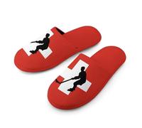 Switzerland Flag Ice Hockey Warm Mens Slippers Slip On Soft Fleece House Shoes Winter Indoor Outdoor