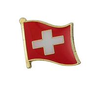 Switzerland Flag Lapel Pin - Swiss Cross National Enamel Badge by Panda Loco - Red & White Waving Design with Gold Trim (1.6 x 1.9cm)