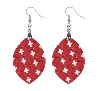 Switzerland Flag Or Banner Trendy Wooden Earrings Lightweight Charms Pendant Hooks Gifts for Women Love