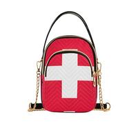Switzerland Flag Shoulder Purse for Women Chain Strap Phone Wallet Handbag Floral Print Designer Clutch Ladies Zipper Tote, 5.9" × 8.3" × 3.1"