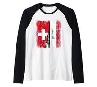 Switzerland Iraq Half Flag Swiss Iraqi Jersey Raglan Baseball Tee