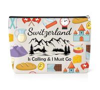 Switzerland Lover Makeup Organizer Bag Gift Swiss Travel Gifts Switzerland Travel Souvenirs Gift Toiletry Pouch Swiss Alps Honeymoon Gifts Europe Trip Presents Zipper Cosmetic Bag