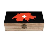 Switzerland Map with Flag Wooden Decorative Boxes with Hinged Lid & Clasp Keepsake Storage Treasure Box Jewelry Organizer