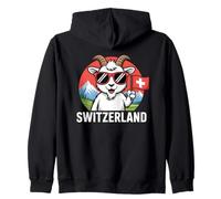 Switzerland Mountain Goat Design Funny Swiss Flag Graphic Zip Hoodie
