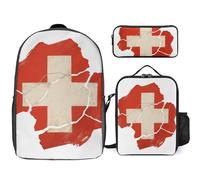 Switzerland National Flag Backpack School Bag Lightweight For Girls And Boys 3 Piece Set Book Bag Set Large Capacity Waterproof Rucksack Lunch Pencil Case For Kids Children Students Teenagers