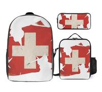 Switzerland National Flag Printed School Backpack Set Lunch Bag And Pencil Case 3-Piece School Bags Teens Girls Boys Primary Junior Middle Water Resistant Lightweight Bookbag Travel Rucksack