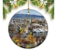 Switzerland Old Town Zurich Christmas Ornaments for Tree Ceramic Pendant Double Sided Ornament Decor Xmas Gifts Porcelain Travel Souvenirs